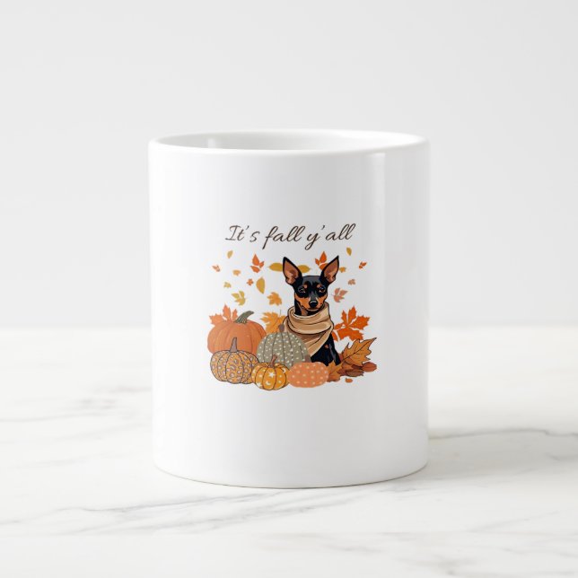 It’s Fall Y’all - Miniature Pinscher With Pumpkins Large Coffee Mug (Front)