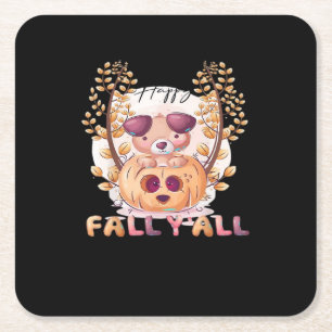 It’s Fall Y’all Pumpkin Autumn Halloween Cat Fall  Square Paper Coaster
