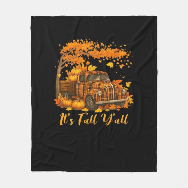 It’s Fall Y’all Pumpkin Autumn Tree Hello Fall Cre Fleece Blanket (Front)