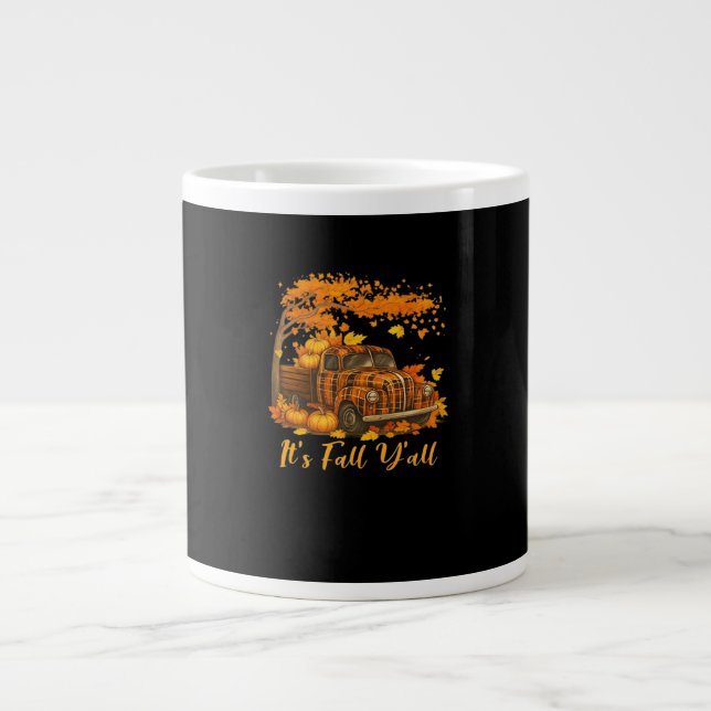 It’s Fall Y’all Pumpkin Autumn Tree Hello Fall Cre Large Coffee Mug (Front)