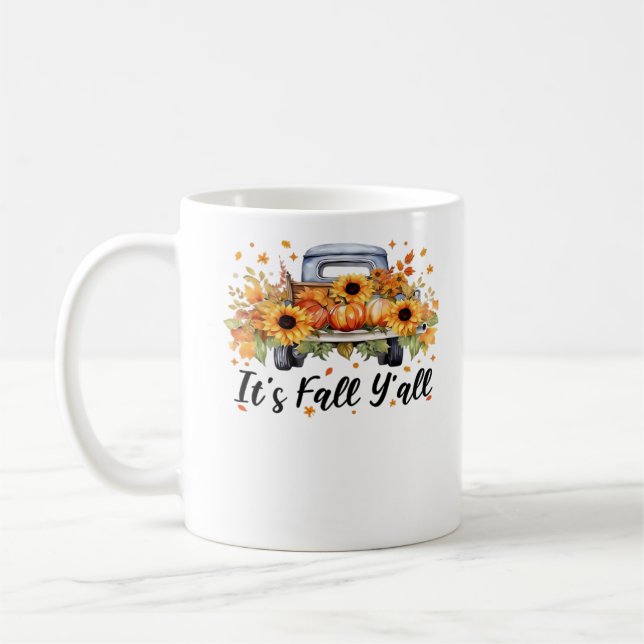 It’s Fall Y’all Pumpkin Autumn Tree Hello Fall Wom Coffee Mug (Left)