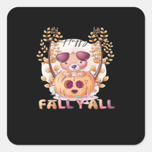 It’s Fall Y’all Pumpkin Halloween Cat Autumn Square Sticker