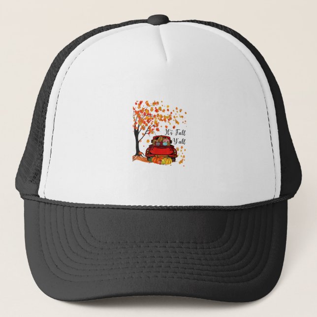 It’s Fall Y’all Pumpkin Leopard Fall Season Autumn Trucker Hat (Front)