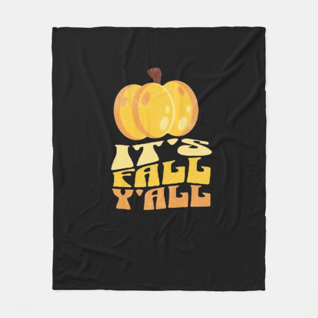 It’s Fall Y’all Pumpkin Retro Classic Fleece Blanket (Front)