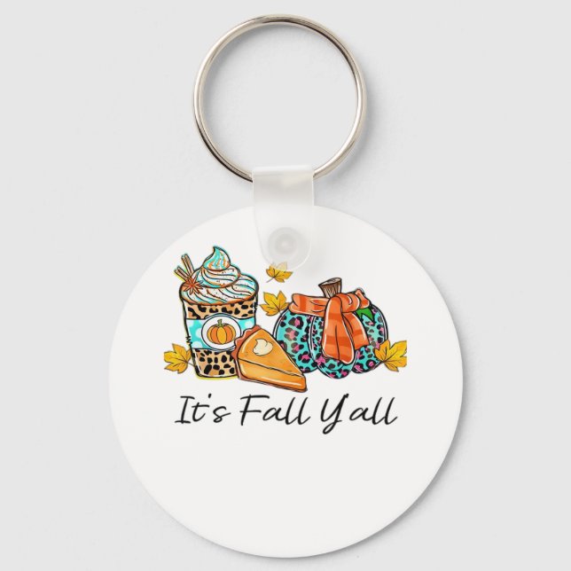 It’s Fall Y’all Pumpkin Spice Leopard Pumpkin Pie  Key Ring (Front)