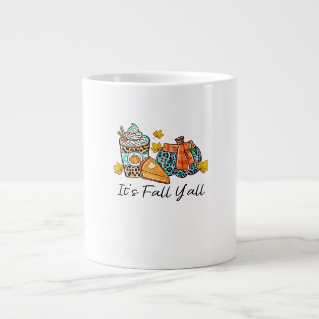 It’s Fall Y’all Pumpkin Spice Leopard Pumpkin Pie  Large Coffee Mug (Front)