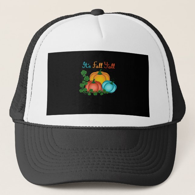 It’s Fall Y’all Pumpkins Retro Graphic Trucker Hat (Front)