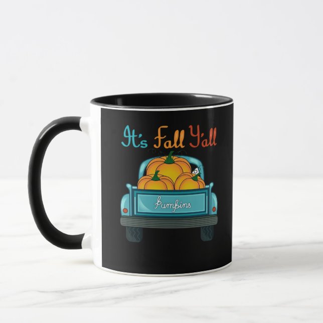 It’s Fall Y’all Pumpkins Truck Funny Graphic Mug (Left)