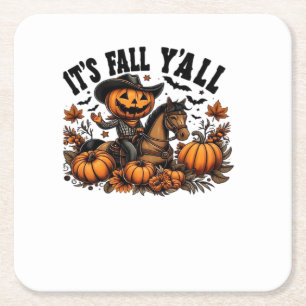 It’s Fall Y’all Retro Halloween Square Paper Coaster
