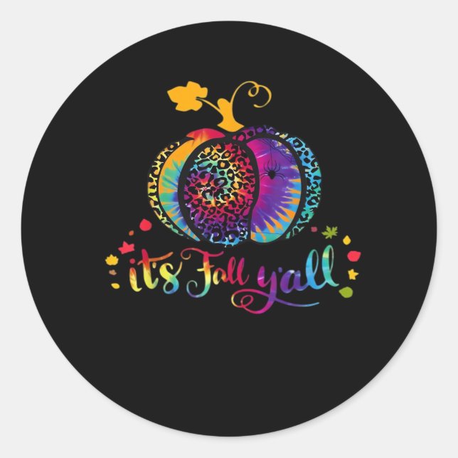 It’s Fall Y’all Tie Dye Leopard Print Pumpkin Hall Classic Round Sticker (Front)