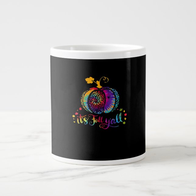 It’s Fall Y’all Tie Dye Leopard Print Pumpkin Hall Large Coffee Mug (Front)