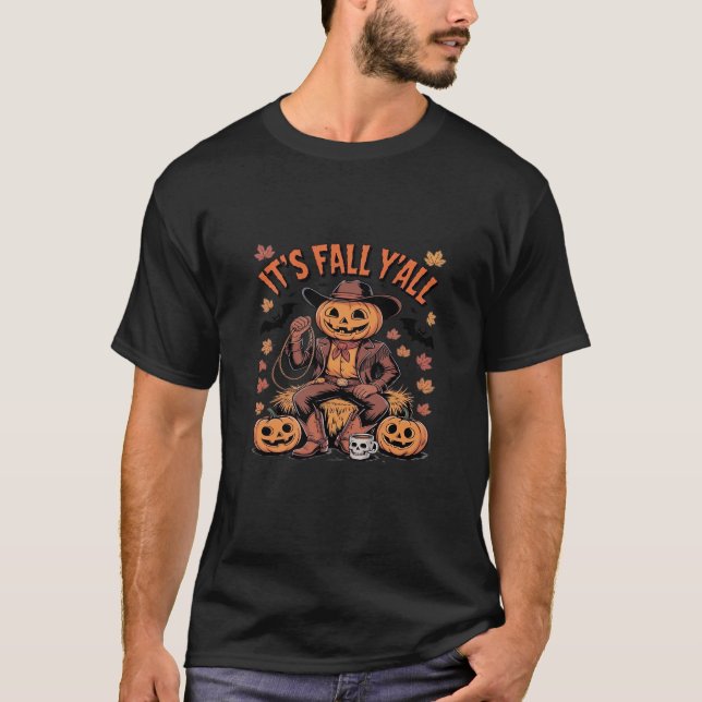 It’s Fall Y’all Western Cowboy Pumpkin Halloween T-Shirt (Front)