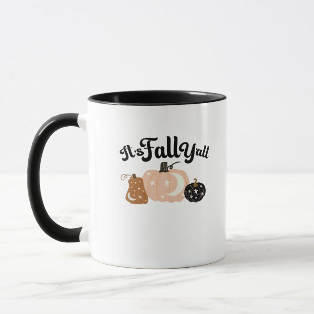 It’s Fall Y’all With Moons Beautiful Halloween Des Mug (Left)