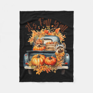 It’s Fall Y’all Yorkie Dogs Pumpkins Truck Autumn  Fleece Blanket