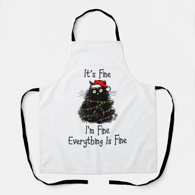 It’s Fine Everything is Fine Christmas Light Black Apron (Front)