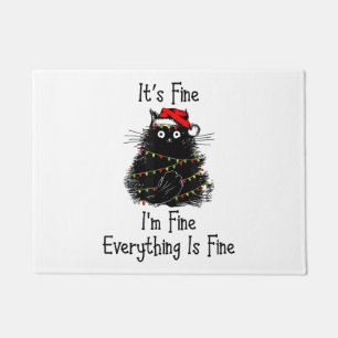 It’s Fine Everything is Fine Christmas Light Black Doormat