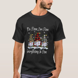 It s Fine I m Fine Leopard Buffalo Plaid Gnome Lig T-Shirt