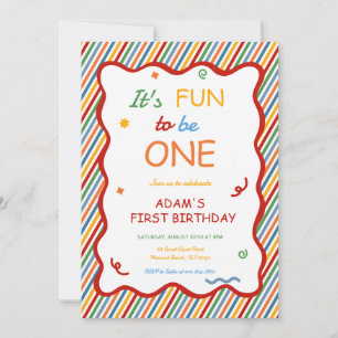 It’s Fun to Be One Colourful Stripe Birthday Invitation