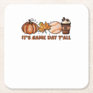 It’s Game Day Y’all, Fall Baseball Square Paper Coaster