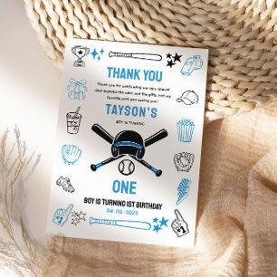 It’s Game Time Baseball 1st Birthday Thank You Card