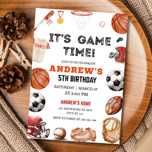 It’s Game Time Birthday Basketball Football Sports Invitation