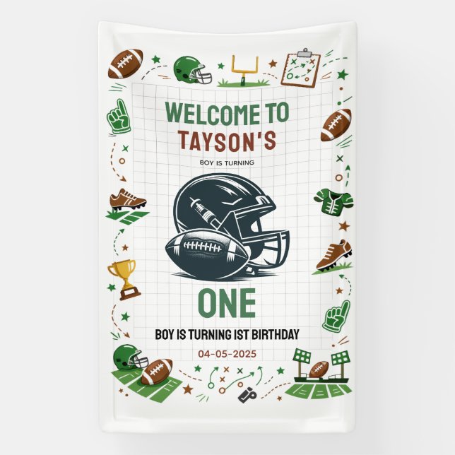 It’s Game Time football 1st Birthday – Fun Kids  Banner (Vertical)