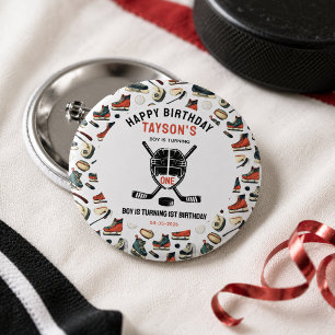 It’s Game Time Hockey 1st Birthday Party 3 Cm Round Badge