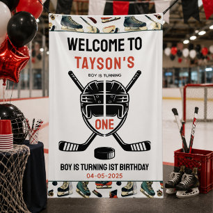 It’s Game Time Hockey 1st Birthday Party Banner