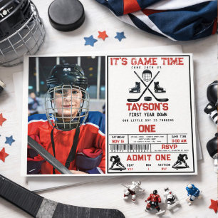 It’s Game Time Hockey 1st Birthday Party photo Invitation