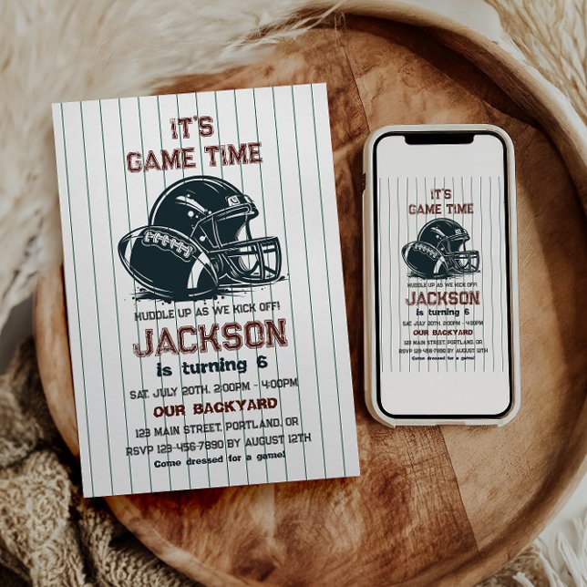 It’s game time! Kick off football birthday kids Invitation (Creator Uploaded)