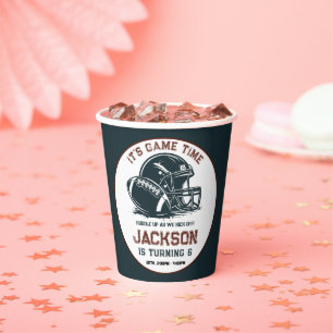 It’s game time! Kick off football birthday kids Paper Cups
