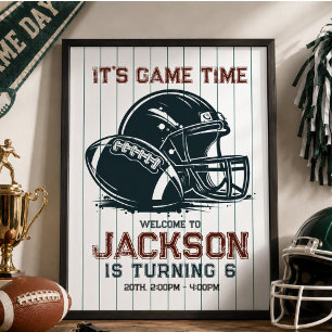 It’s game time! Kick off football birthday kids Poster