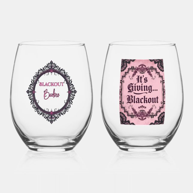 It’s Giving Blackout – Dark Gothic Stemless Stemless Wine Glass (Front)