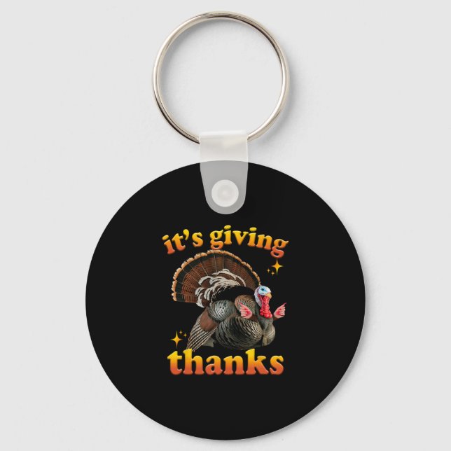 It’s Giving Thanks Turkey Thanksgiving Gobble Squa Key Ring (Front)