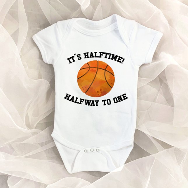 It 's Halftime! Basketball Sports Half Birthday Baby Bodysuit (Creator Uploaded)