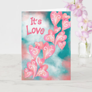 It’s Love – Pink & Teal Heart Cascade Card