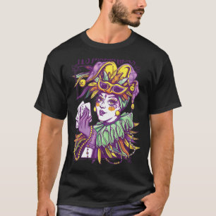 It S Mardi Gras Woman Jester Hat Parade Beads Masq T-Shirt