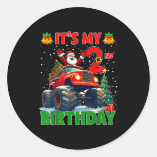 It’s My 2nd Birthday Xmas Santa Monster Truck Chri Classic Round Sticker