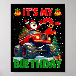 It’s My 2nd Birthday Xmas Santa Monster Truck Chri Poster