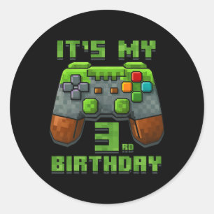 It’s My 3rd Birthday Shirt Gamer Video Pixel Game  Classic Round Sticker
