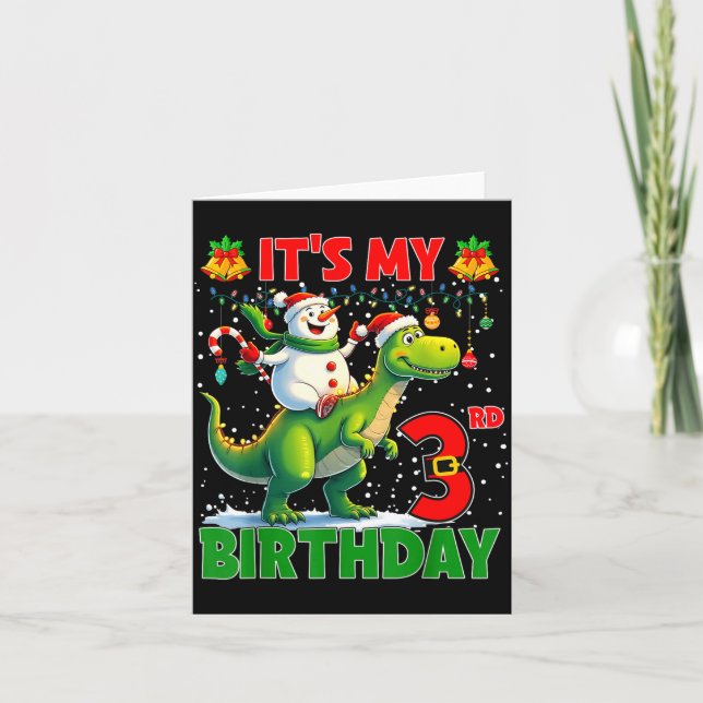 It’s My 3rd Birthday Xmas Snowman Riding Dinosaur  Card (Front)