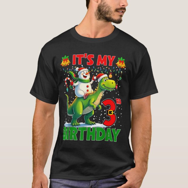 It’s My 3rd Birthday Xmas Snowman Riding Dinosaur  T-Shirt (Front)