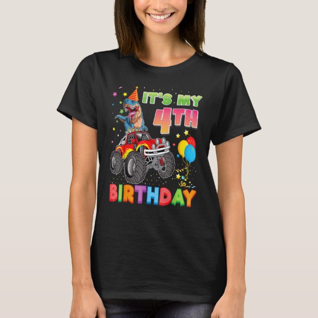 It S My 4th Birthday 4 Year Old Dinosaur Monster C T-Shirt (Front)