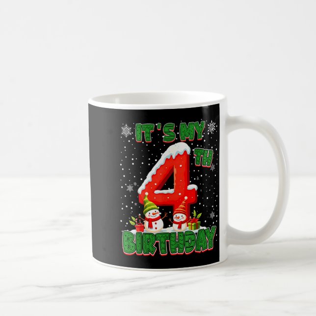 It’s My 4th Birthday Christmas Snowman 4 Year Old  Coffee Mug (Right)