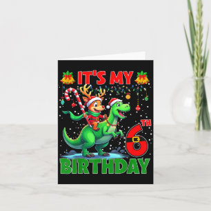 It’s My 6th Birthday Xmas Reindeer Riding Dinosaur Card