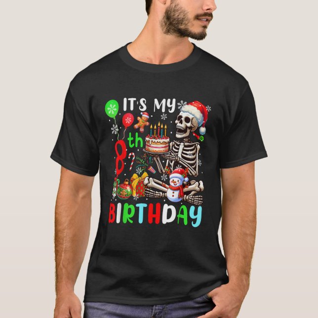 It s My 8th Birthday Christmas Santa Skeleton Funn T-Shirt (Front)