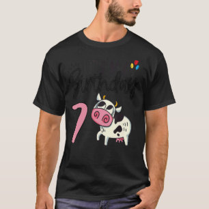 It`s My Birthday 7 Kids Party Themed Cow Birthday T-Shirt