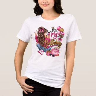 It’s My Birthday Girl Pink & Gold Glam Birthday Tri-Blend Shirt