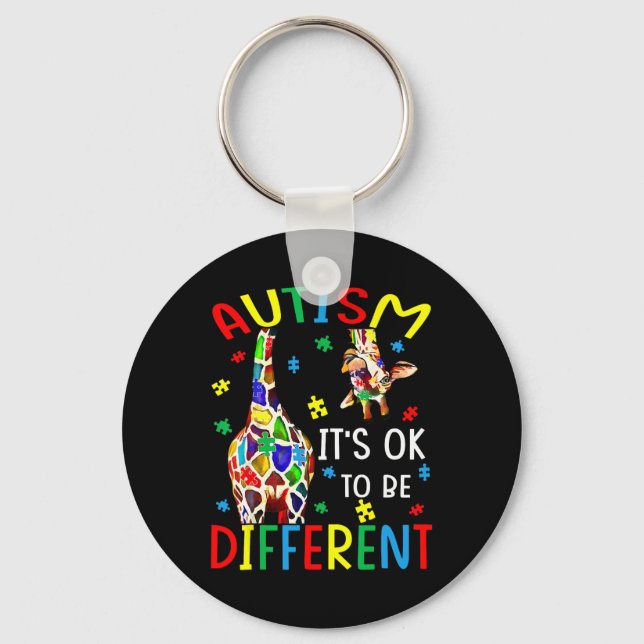 It’s Ok To Be Different Autism Awareness Giraffe  Key Ring (Front)