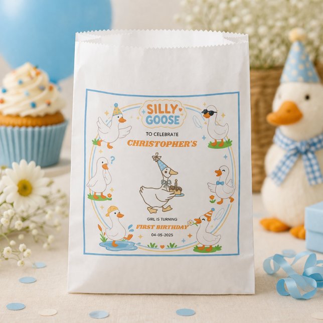 It’s ONE Silly Goose Retro 1st Birthday Fun Modern Favour Bag (It’s ONE Silly Goose Retro 1st Birthday Fun Modern favor bag)